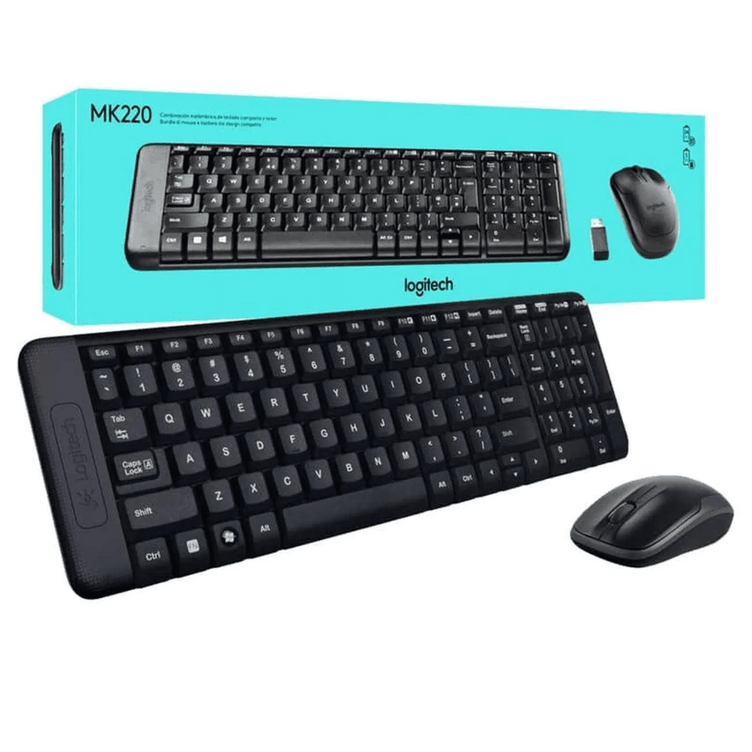 An image of Logitech wireless combo mk220 keyboard and mouse